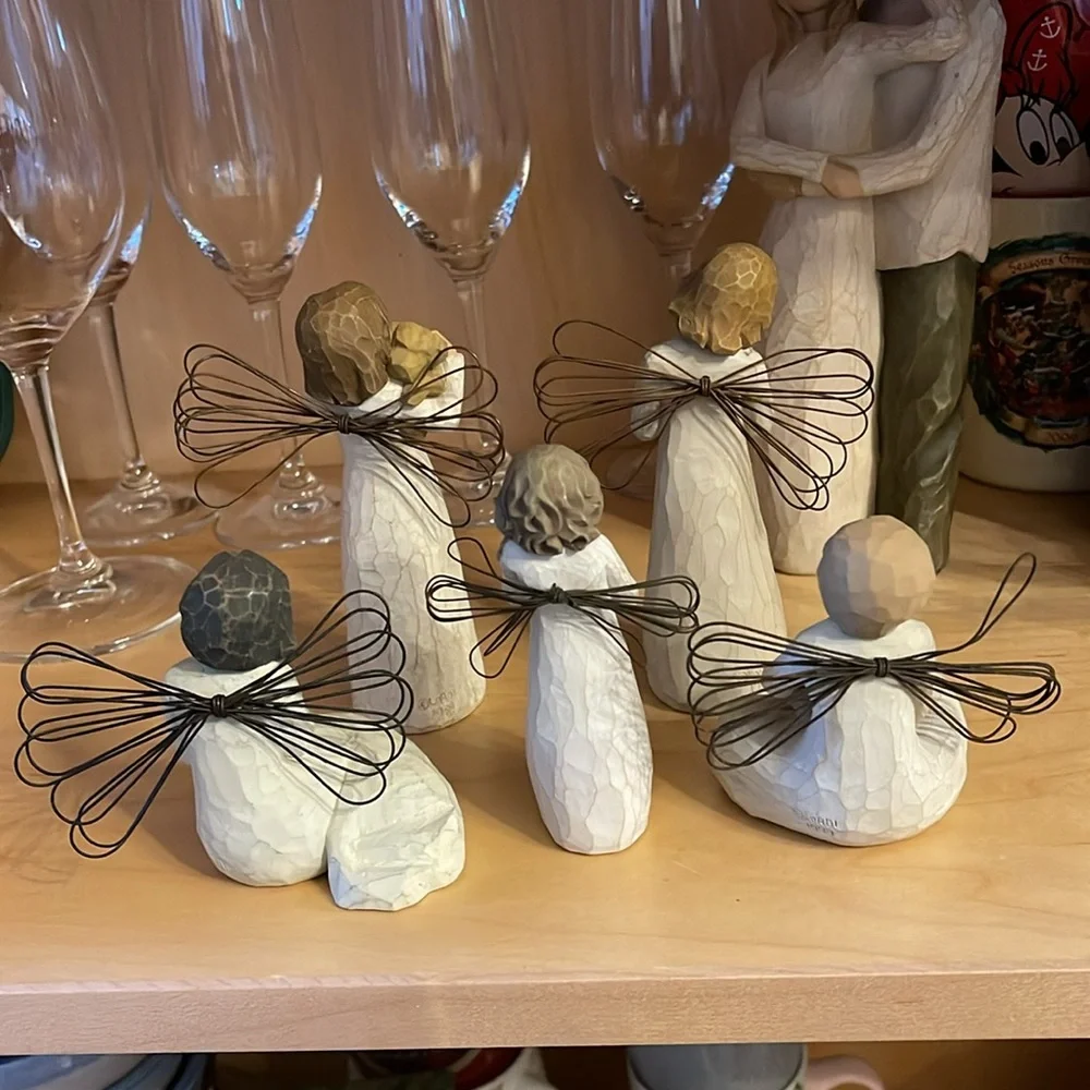 5 Willow Tree Angel Figurines Set for Animals lovers, pets collection